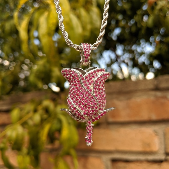 🖤 24" x 3mm Rope Chain + Red Rose Pendant - Picture 6 of 8